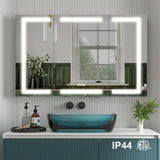 Forclover 48-in x 30-in Lighted LED Fog Free Surface/Recessed Mount Silver Mirrored Soft Close Medicine Cabinet with Outlet