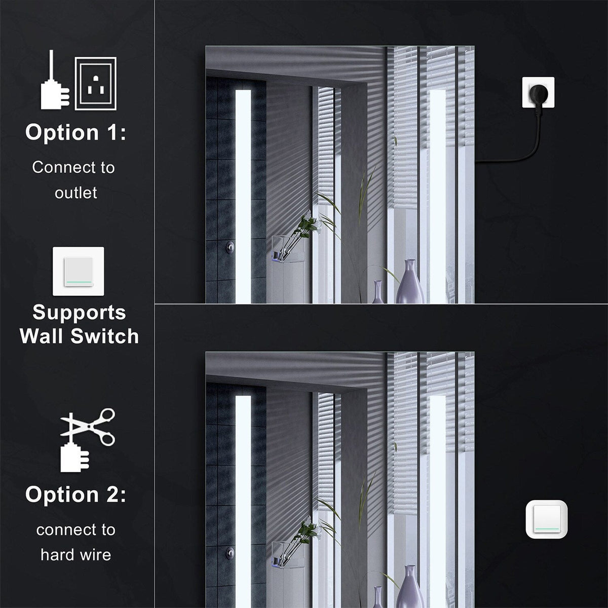 Forclover 24-in x 30-in Lighted LED Fog Free Surface/Recessed Mount Silver Mirrored Soft Close Medicine Cabinet with Outlet