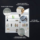 Forclover 24-in x 30-in Lighted LED Fog Free Surface/Recessed Mount Silver Mirrored Soft Close Medicine Cabinet with Outlet