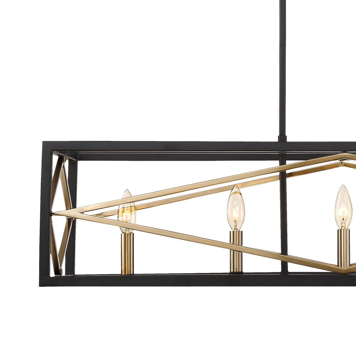 Quoizel Platform 5-Light Matte Black with Gold Linear Kitchen Island Chandelier, 60-in Downrods, Dimmable