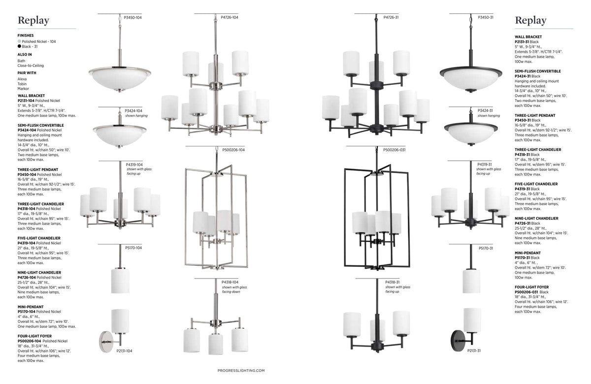 Progress Lighting Replay 3-Light Black Transitional Etched Glass Dome Medium Hanging Pendant Light