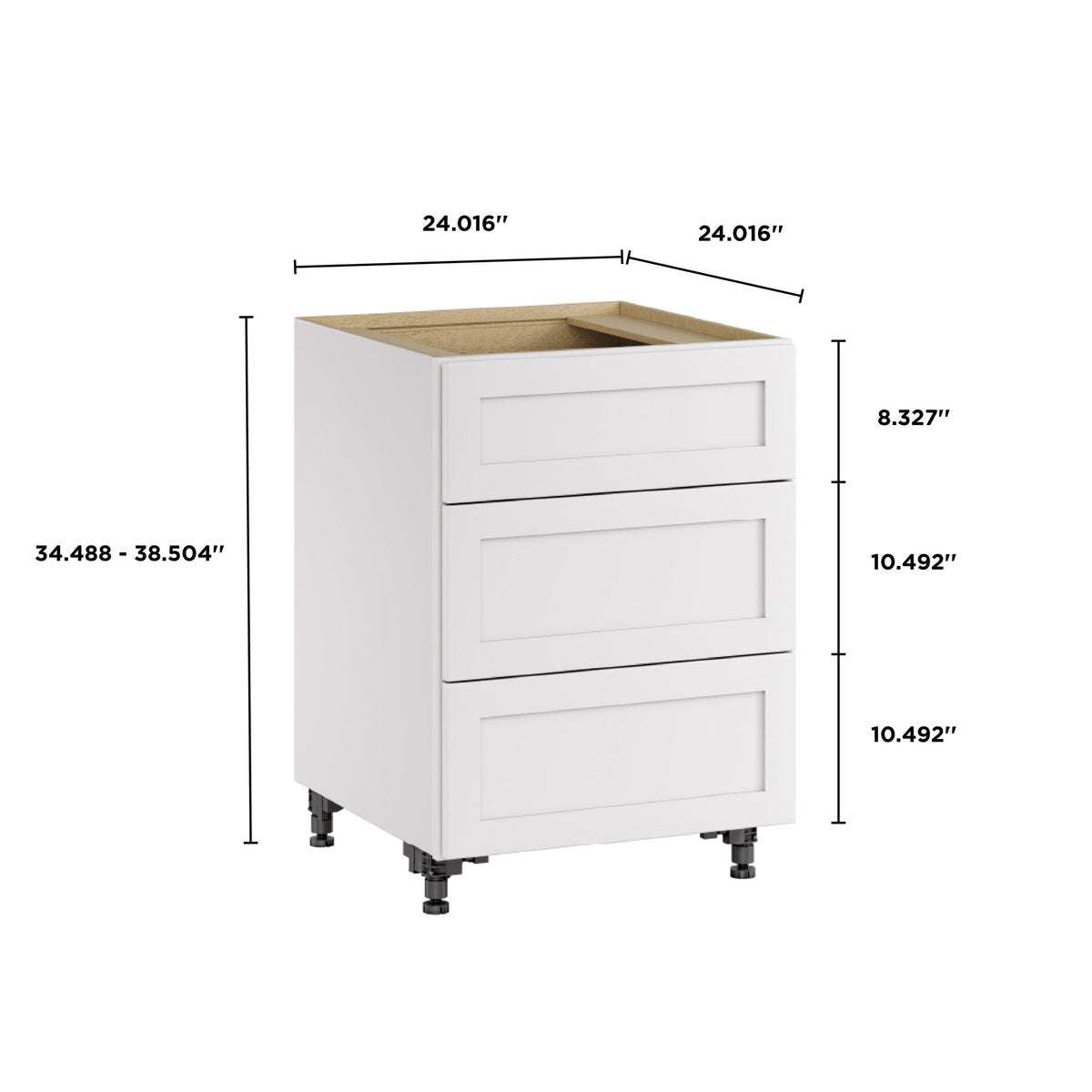 Whalen CLICK-IT Enfield 24-in W x 34.5-in H x 24-in D Classic White Birch 3-Drawer Base Ready To Assemble Plywood Cabinet (Raised Panel Style)