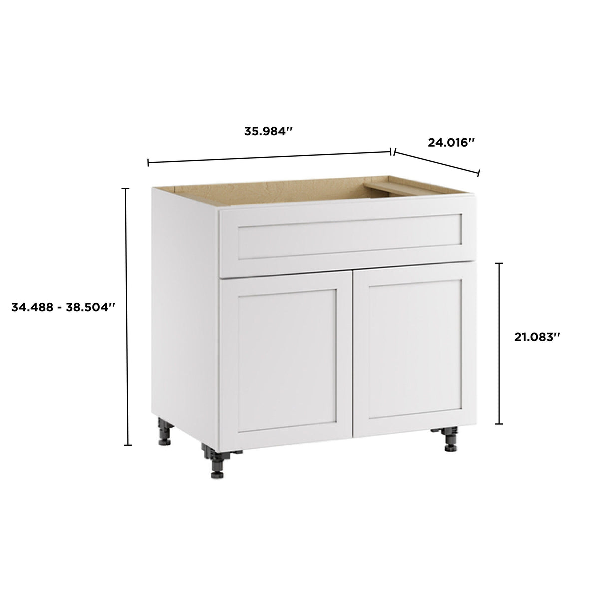 Whalen CLICK-IT Enfield 36-in W x 34.5-in H x 24-in D Classic White Birch Sink Base Ready To Assemble Plywood Cabinet (Raised Panel Shaker Style)