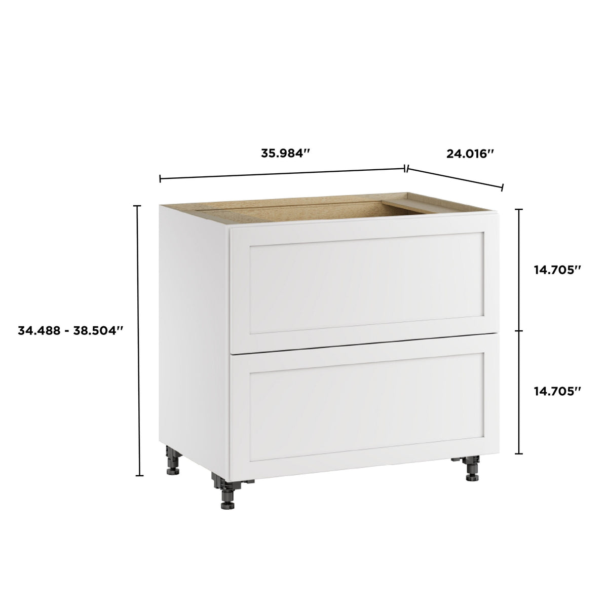 Whalen CLICK-IT Enfield 36-in W x 34.5-in H x 24-in D Classic White Birch 2-Drawer Base Ready To Assemble Plywood Cabinet (Raised Panel Style)