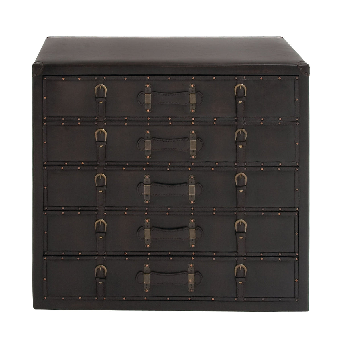Grayson Lane Black Vintage Faux Leather with Buckles 5-Drawer Accent Chest