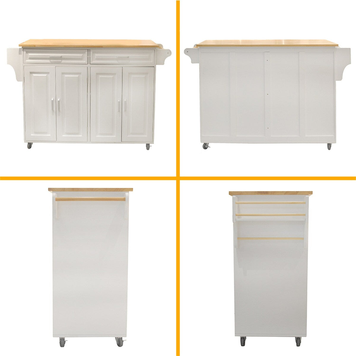 BABOOM White Mdf Base with Wood Top Rolling Kitchen Island (18.11-in x 53.93-in x 35.03-in)
