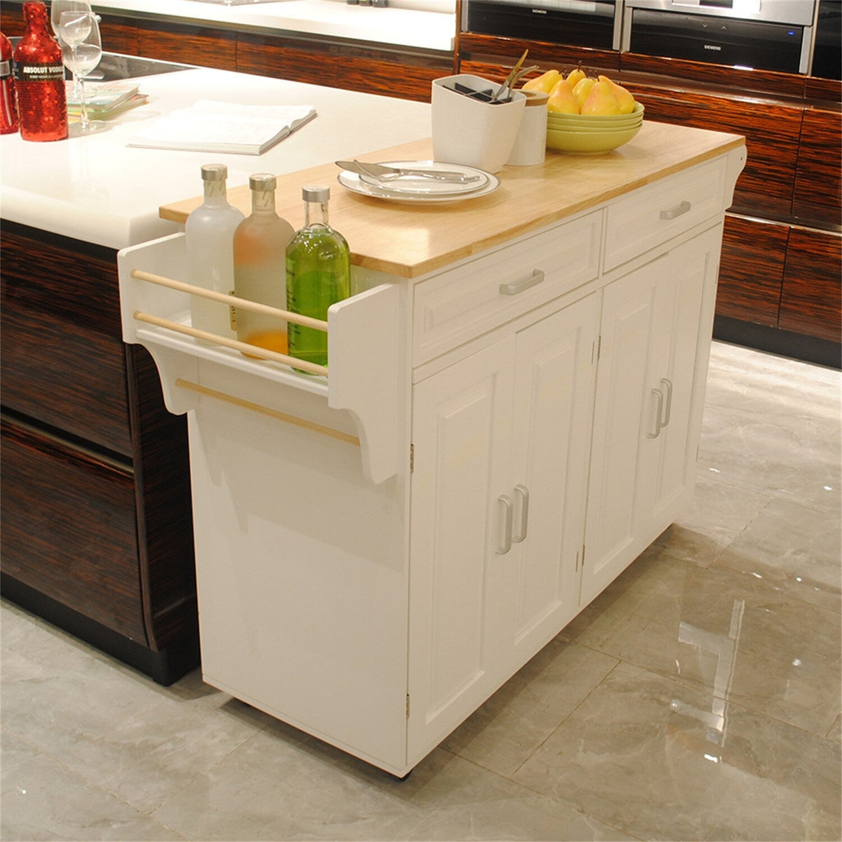 BABOOM White Mdf Base with Wood Top Rolling Kitchen Island (18.11-in x 53.93-in x 35.03-in)
