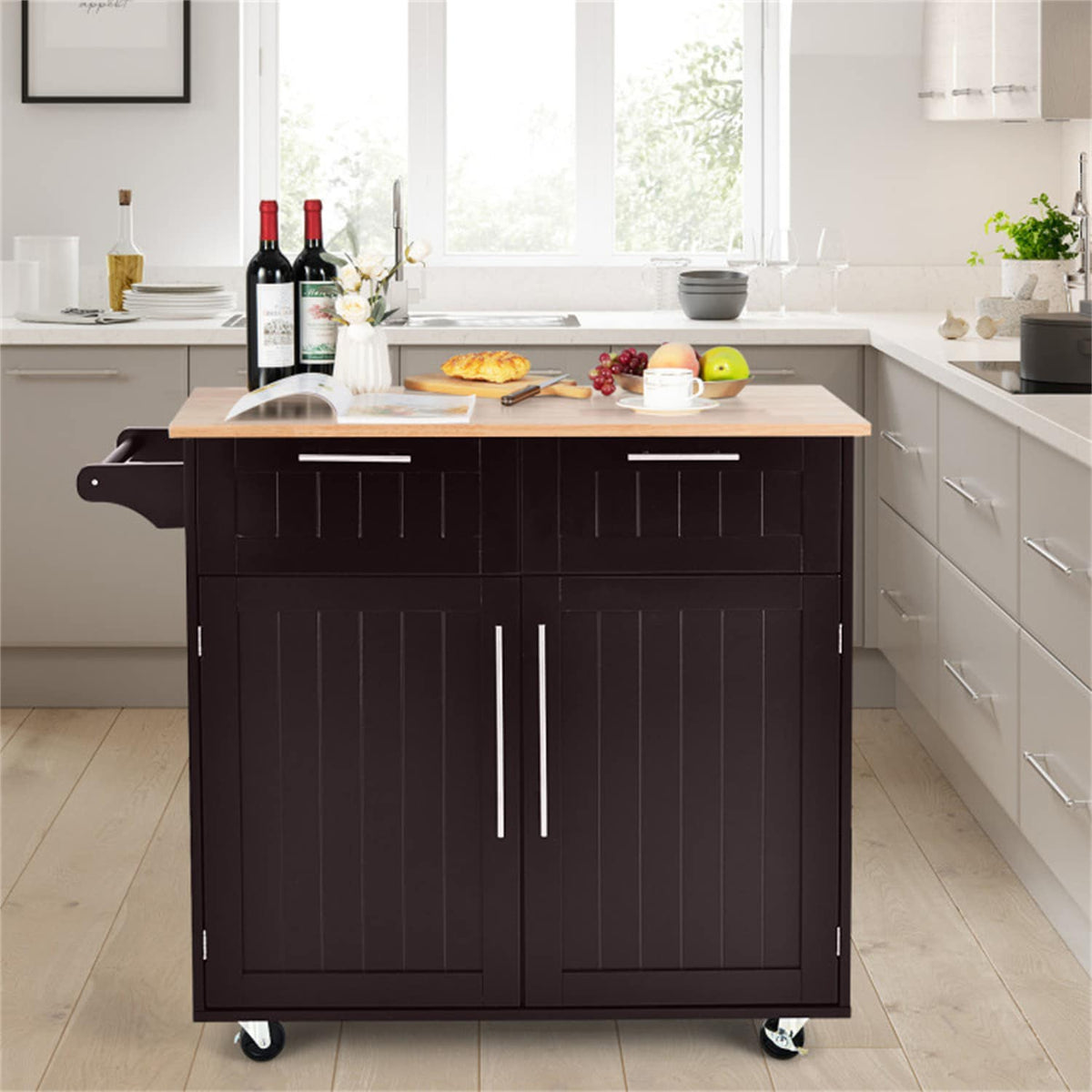 BABOOM Brown Mdf Base with Wood Top Rolling Kitchen Island (18-in x 37-in)