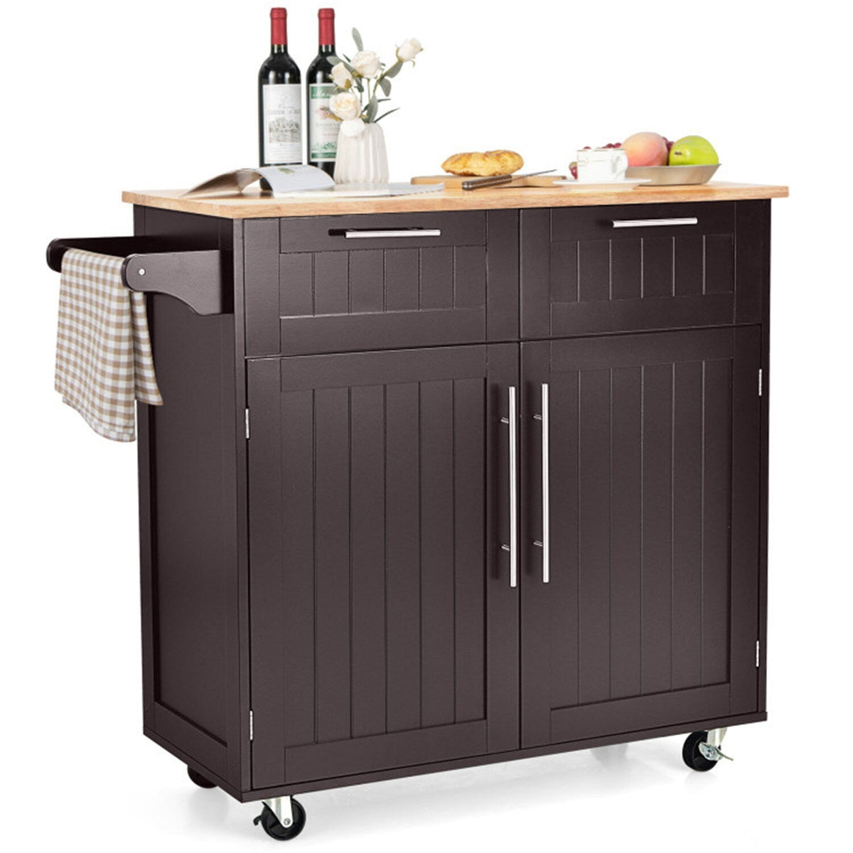 BABOOM Brown Mdf Base with Wood Top Rolling Kitchen Island (18-in x 37-in)