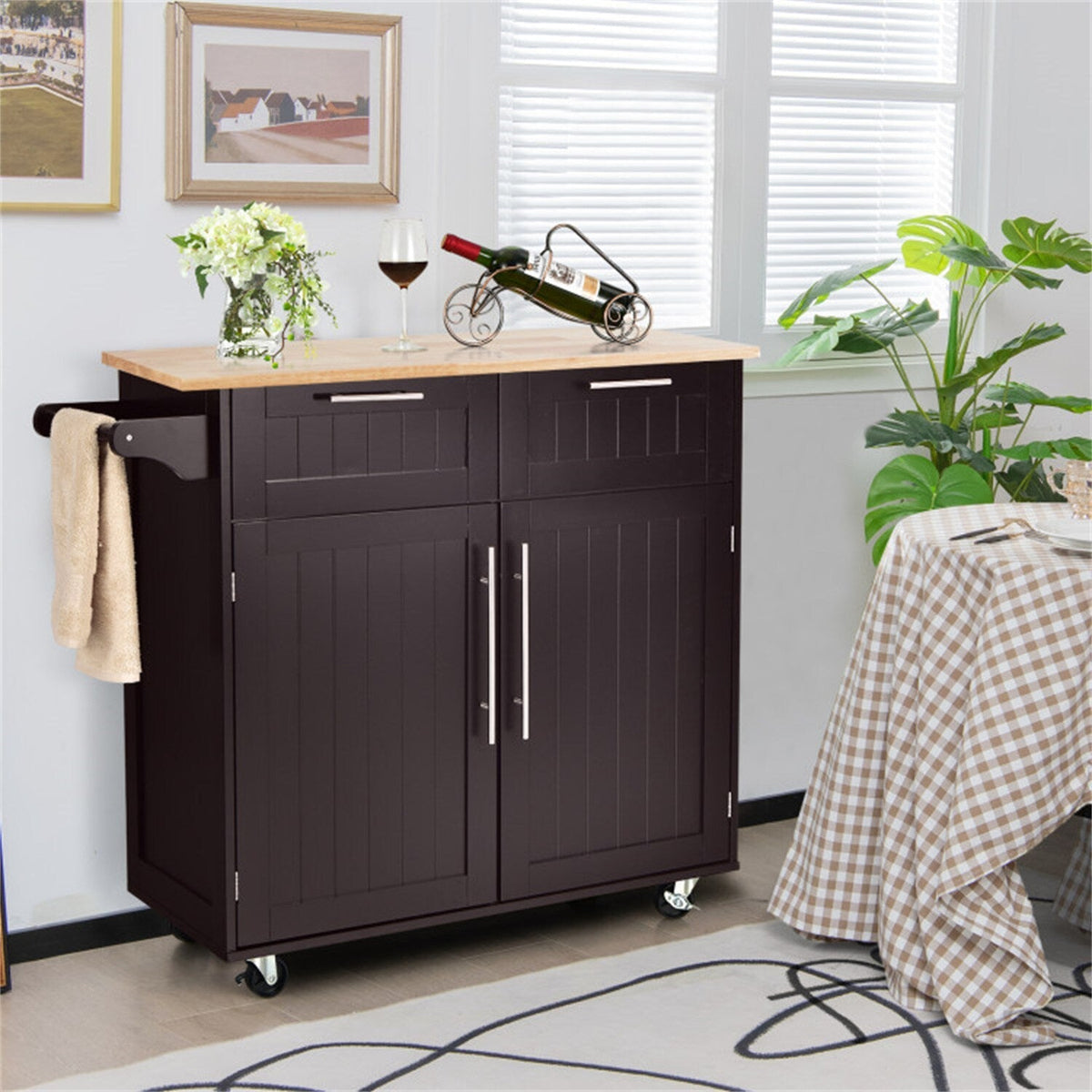 BABOOM Brown Mdf Base with Wood Top Rolling Kitchen Island (18-in x 37-in)