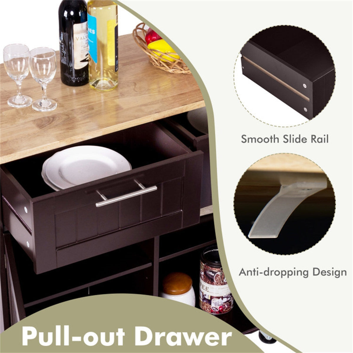 BABOOM Brown Mdf Base with Wood Top Rolling Kitchen Island (18-in x 37-in)