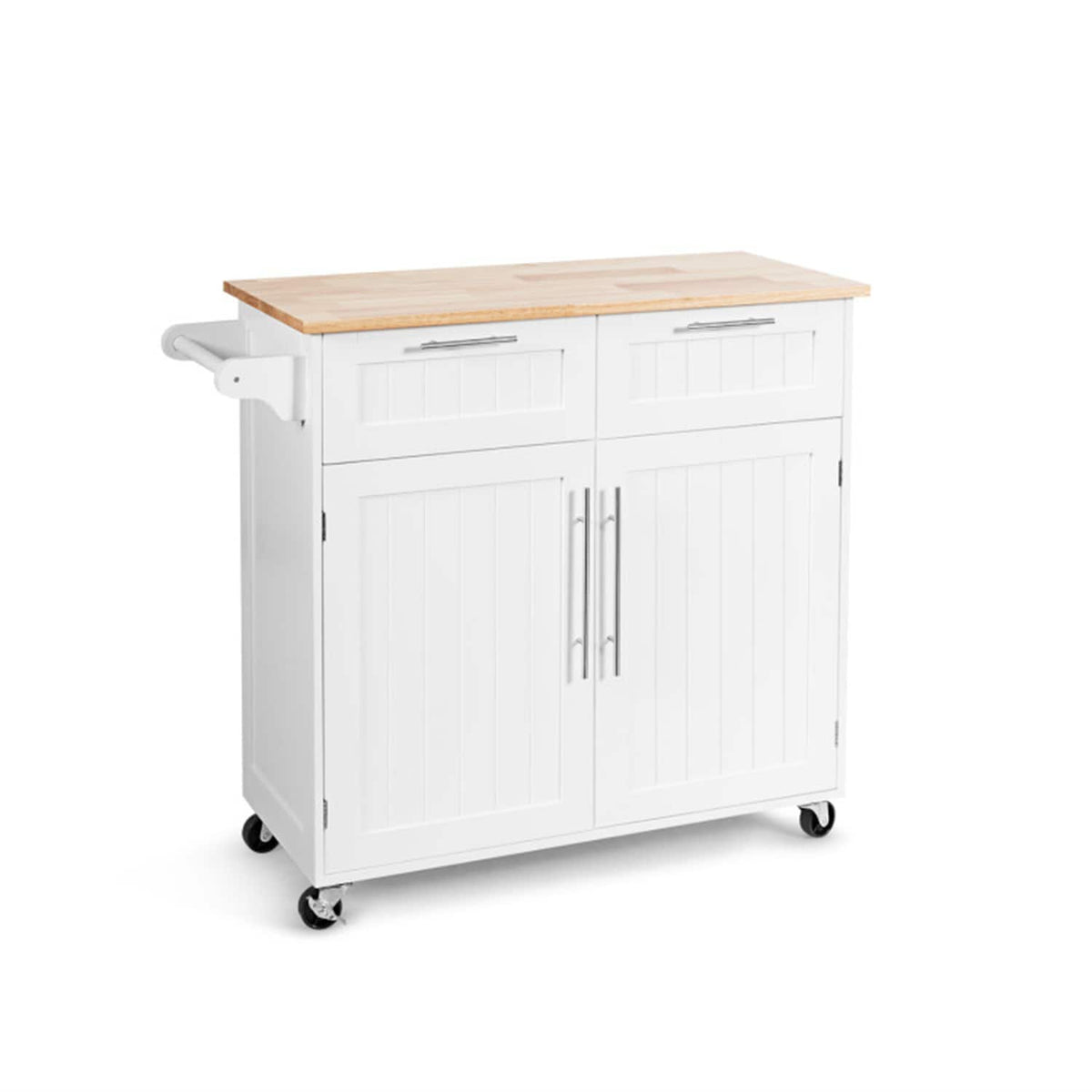 BABOOM White Mdf Base with Wood Top Rolling Kitchen Island (18-in x 37-in)