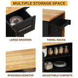 BABOOM Black Mdf Base with Wood Top Rolling Kitchen Island (17.52-in x 51.97-in x 36.02-in)