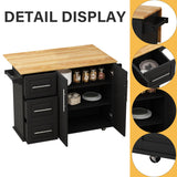 BABOOM Black Mdf Base with Wood Top Rolling Kitchen Island (17.52-in x 51.97-in x 36.02-in)