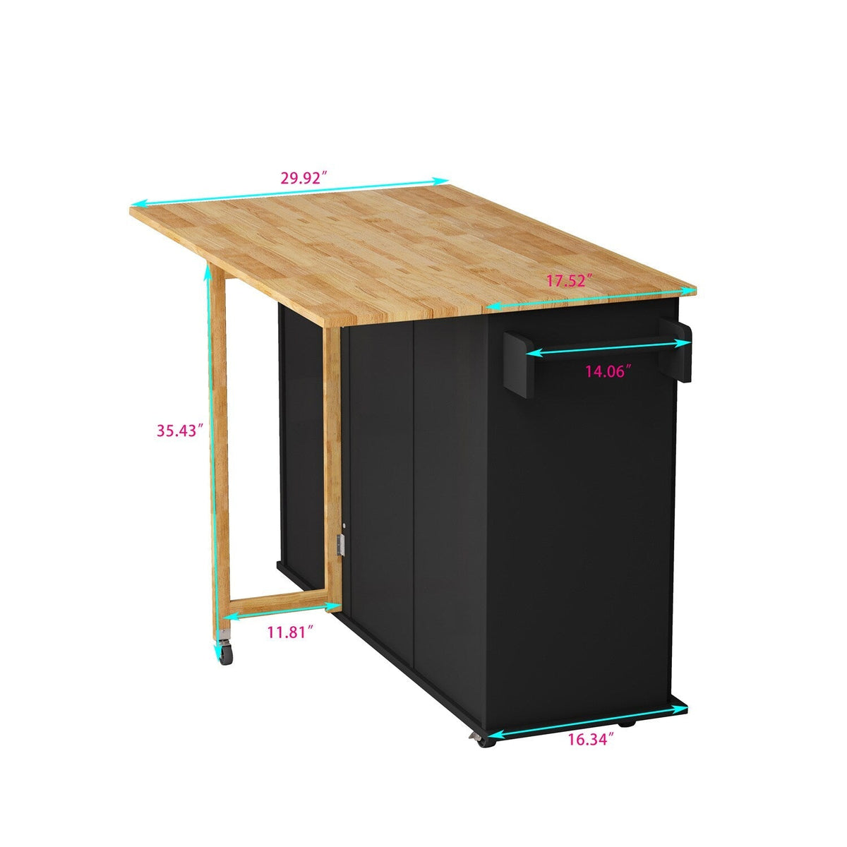 BABOOM Black Mdf Base with Wood Top Rolling Kitchen Island (17.52-in x 51.97-in x 36.02-in)