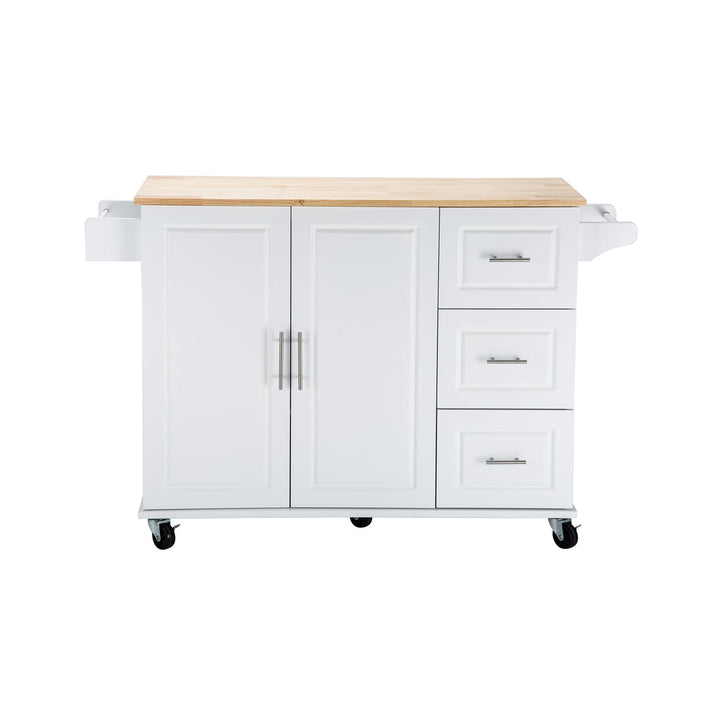 BABOOM White Mdf Base with Wood Top Rolling Kitchen Island (17-in x 53.93-in x 36.22-in)