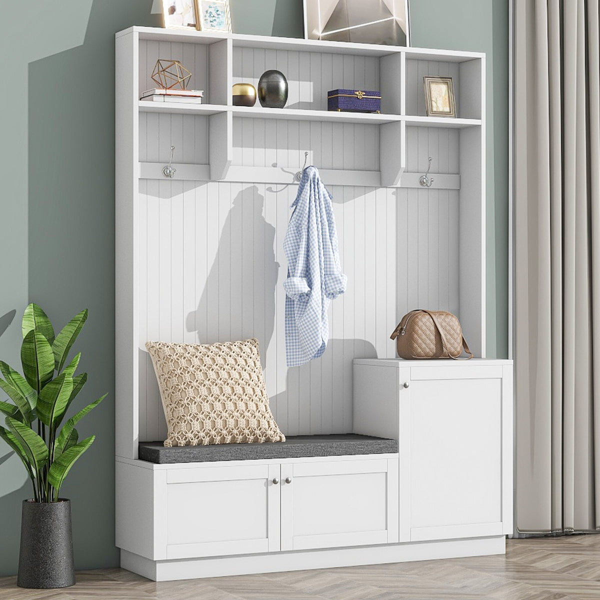Mondawe Modern 59-in White Wood Hall Tree