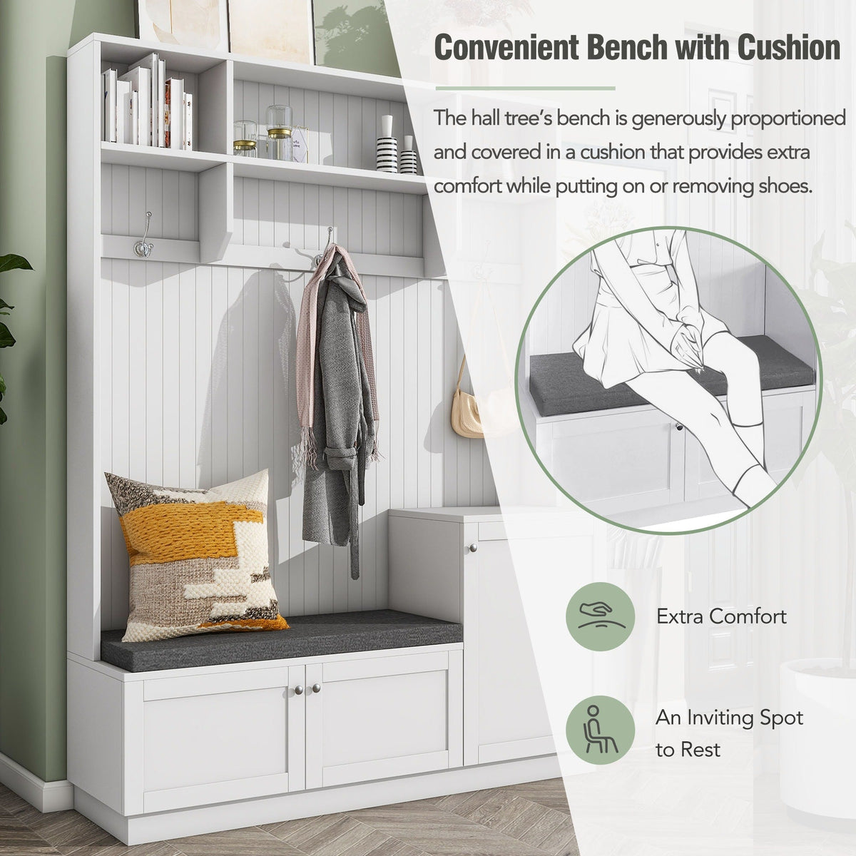 Mondawe Modern 59-in White Wood Hall Tree