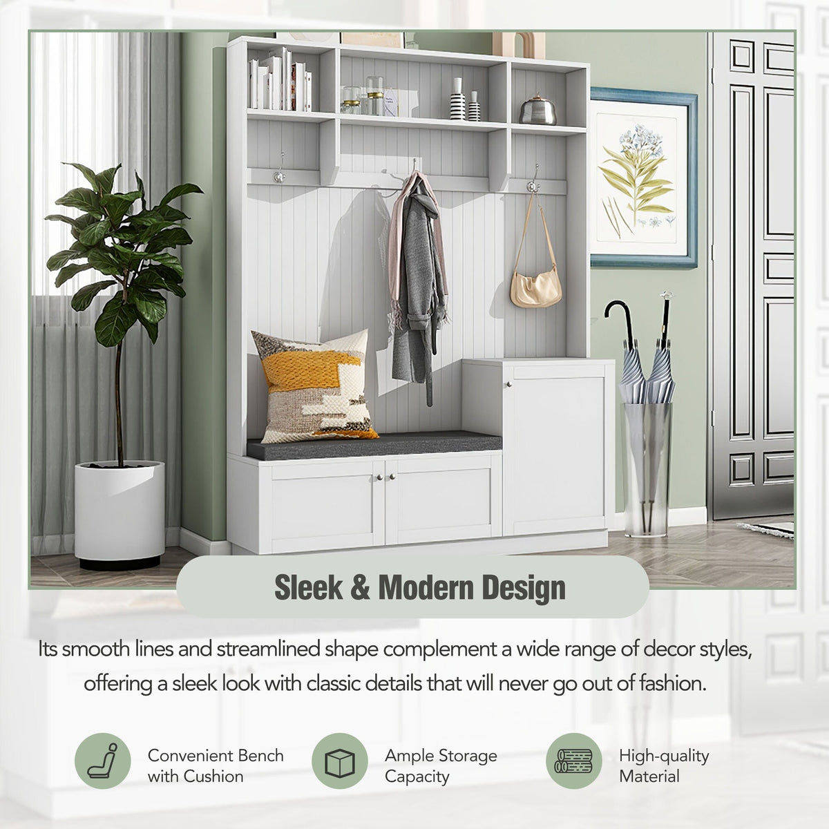 Mondawe Modern 59-in White Wood Hall Tree