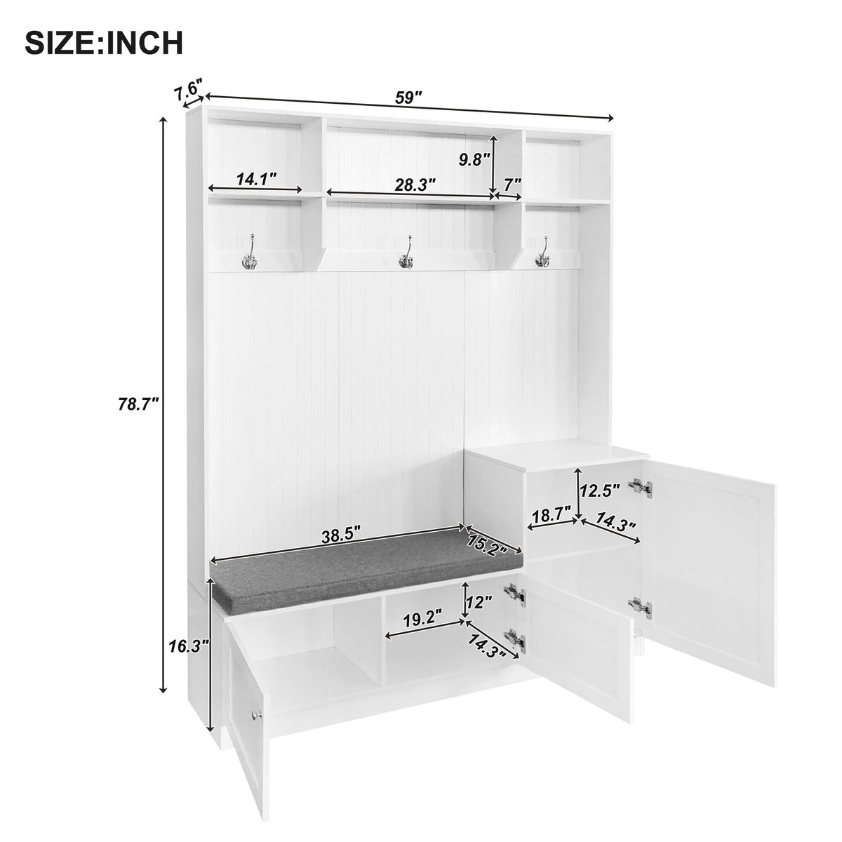 Mondawe Modern 59-in White Wood Hall Tree