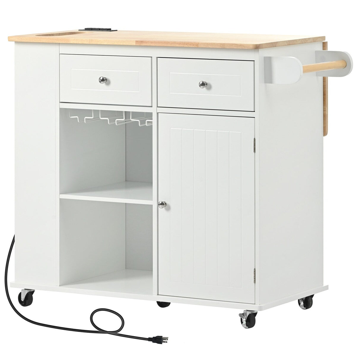 BABOOM White Mdf Base with Wood Top Rolling Kitchen Island (29.3-in x 39.8-in x 33.7-in)