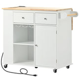 BABOOM White Mdf Base with Wood Top Rolling Kitchen Island (29.3-in x 39.8-in x 33.7-in)