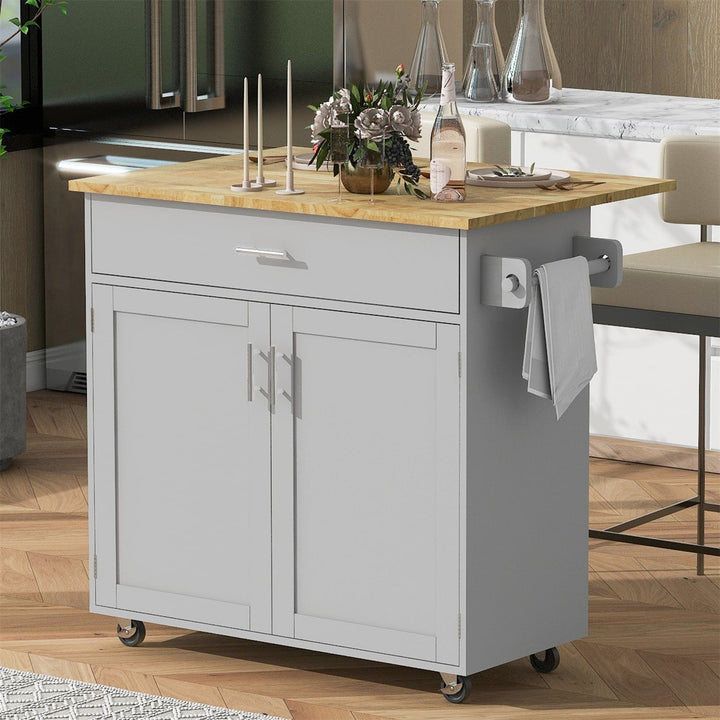 BABOOM Gray Mdf Base with Wood Top Rolling Kitchen Island (25.7-in x 39-in x 34-in)