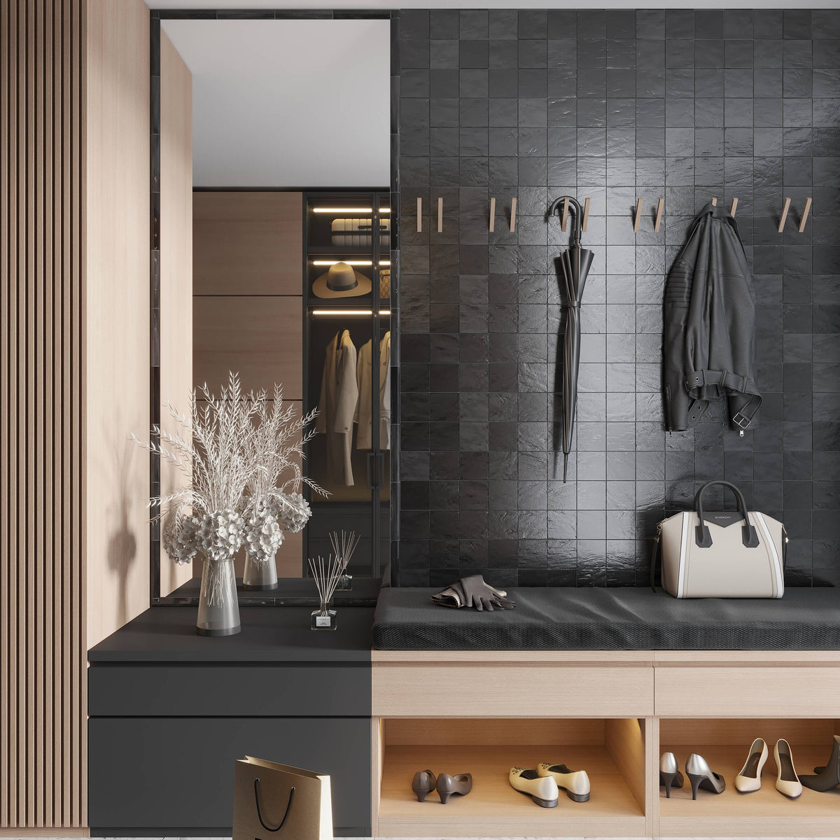 Apollo Tile Duchess Black 4-in x 4-in Glossy Ceramic Wall Tile (5.38-sq. ft/ Carton)