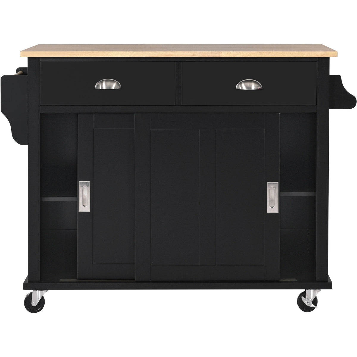 BABOOM Black Mdf Base with Wood Top Rolling Kitchen Island (20.5-in x 52.2-in x 36.6-in)