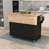 BABOOM Black Mdf Base with Wood Top Rolling Kitchen Island (20.5-in x 52.2-in x 36.6-in)