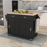 BABOOM Black Mdf Base with Wood Top Rolling Kitchen Island (20.5-in x 52.2-in x 36.6-in)