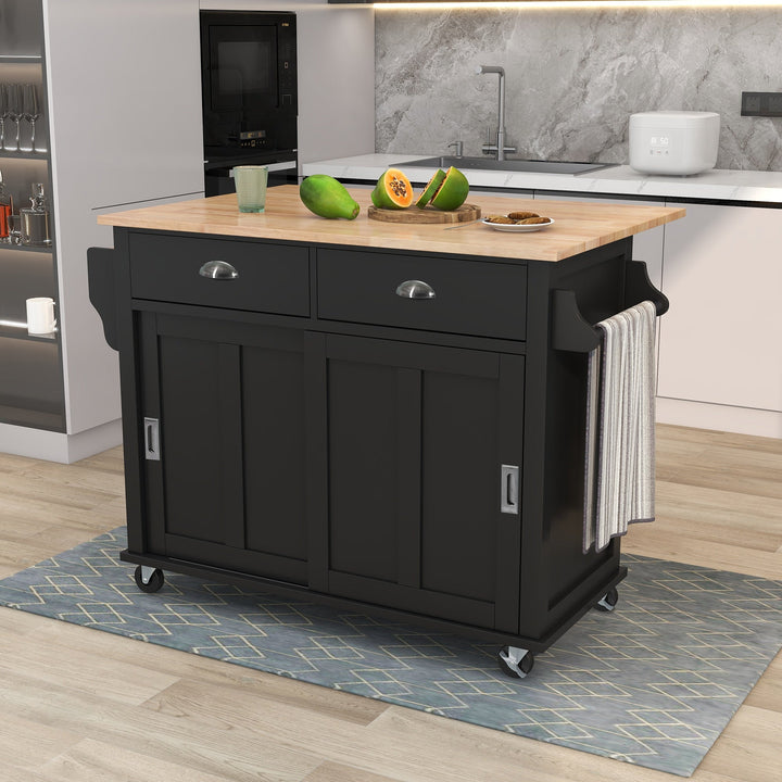 BABOOM Black Mdf Base with Wood Top Rolling Kitchen Island (20.5-in x 52.2-in x 36.6-in)