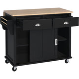 BABOOM Black Mdf Base with Wood Top Rolling Kitchen Island (20.5-in x 52.2-in x 36.6-in)
