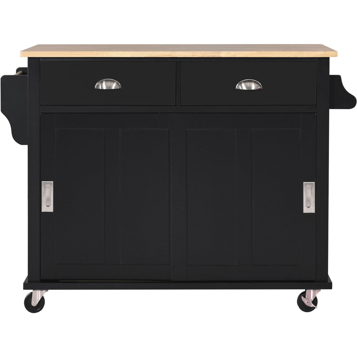 BABOOM Black Mdf Base with Wood Top Rolling Kitchen Island (20.5-in x 52.2-in x 36.6-in)