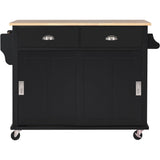 BABOOM Black Mdf Base with Wood Top Rolling Kitchen Island (20.5-in x 52.2-in x 36.6-in)