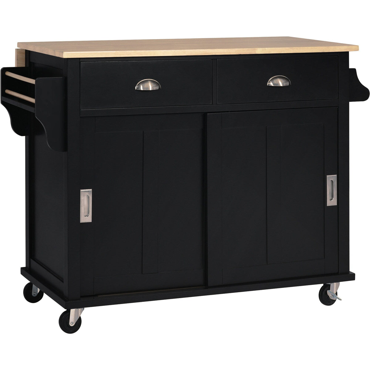 BABOOM Black Mdf Base with Wood Top Rolling Kitchen Island (20.5-in x 52.2-in x 36.6-in)