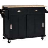 BABOOM Black Mdf Base with Wood Top Rolling Kitchen Island (20.5-in x 52.2-in x 36.6-in)