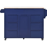 BABOOM Blue Mdf Base with Wood Top Rolling Kitchen Island (18.5-in x 53.1-in x 37-in)