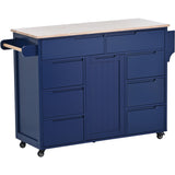 BABOOM Blue Mdf Base with Wood Top Rolling Kitchen Island (18.5-in x 53.1-in x 37-in)