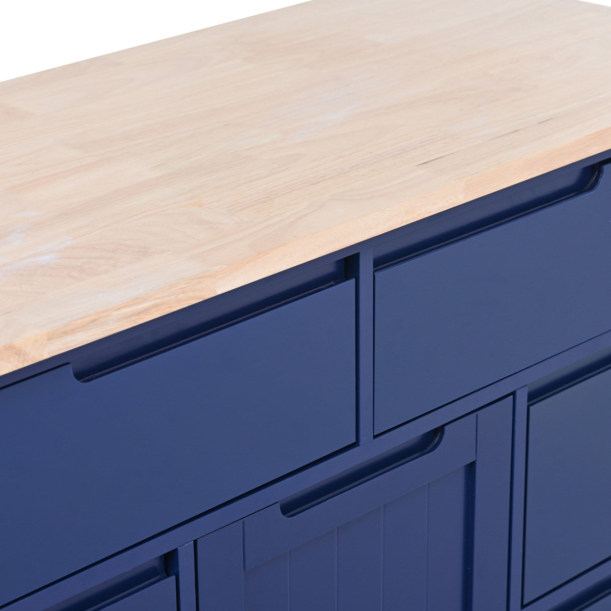 BABOOM Blue Mdf Base with Wood Top Rolling Kitchen Island (18.5-in x 53.1-in x 37-in)