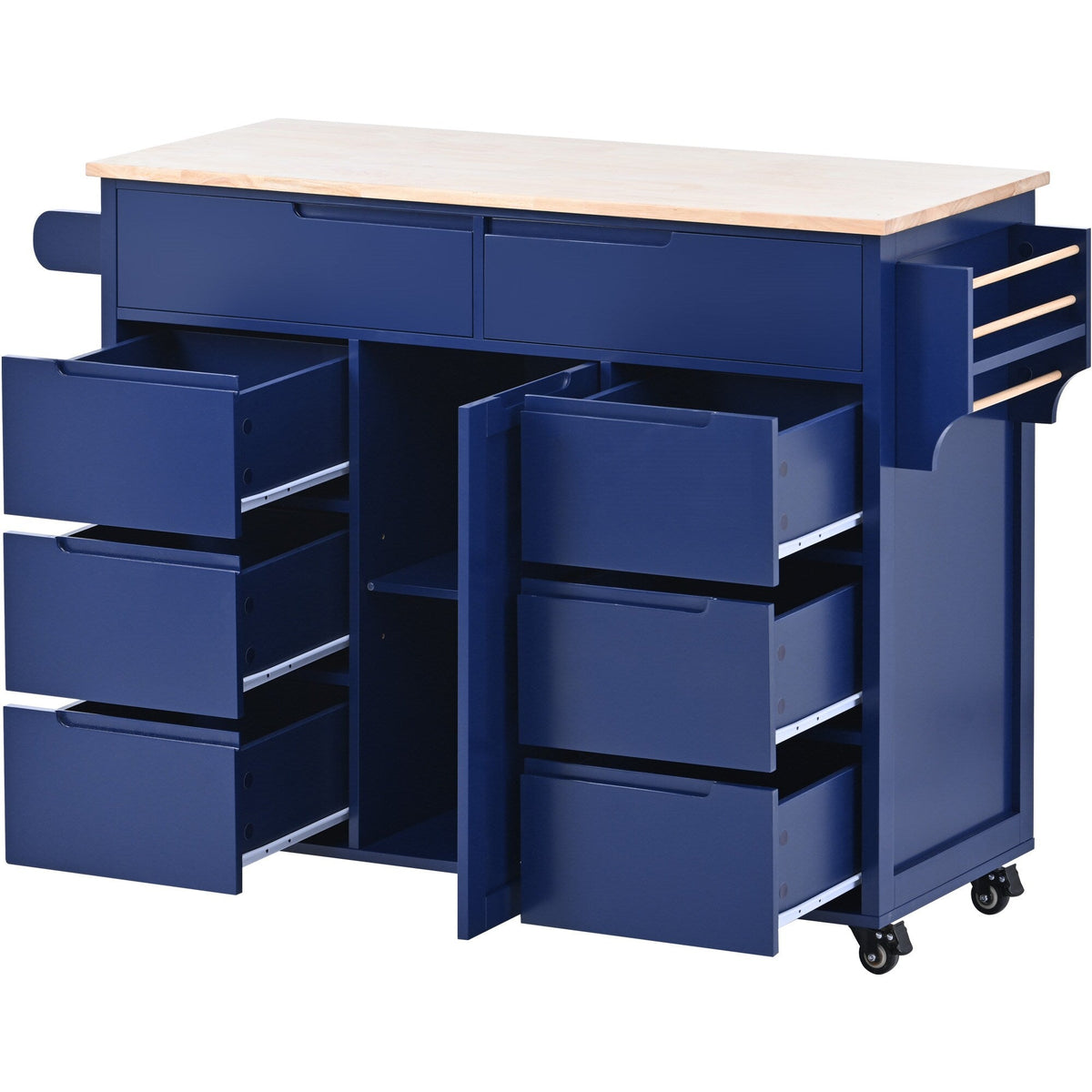 BABOOM Blue Mdf Base with Wood Top Rolling Kitchen Island (18.5-in x 53.1-in x 37-in)