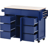 BABOOM Blue Mdf Base with Wood Top Rolling Kitchen Island (18.5-in x 53.1-in x 37-in)