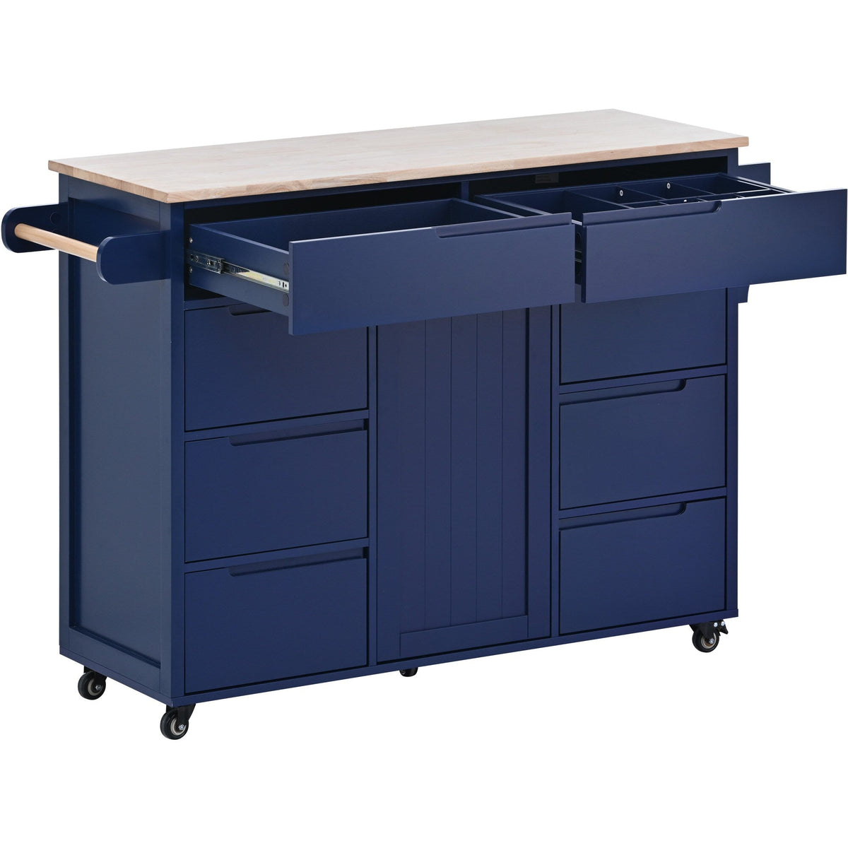 BABOOM Blue Mdf Base with Wood Top Rolling Kitchen Island (18.5-in x 53.1-in x 37-in)