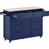 BABOOM Blue Mdf Base with Wood Top Rolling Kitchen Island (18.5-in x 53.1-in x 37-in)