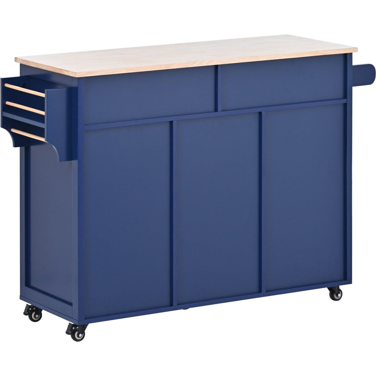 BABOOM Blue Mdf Base with Wood Top Rolling Kitchen Island (18.5-in x 53.1-in x 37-in)