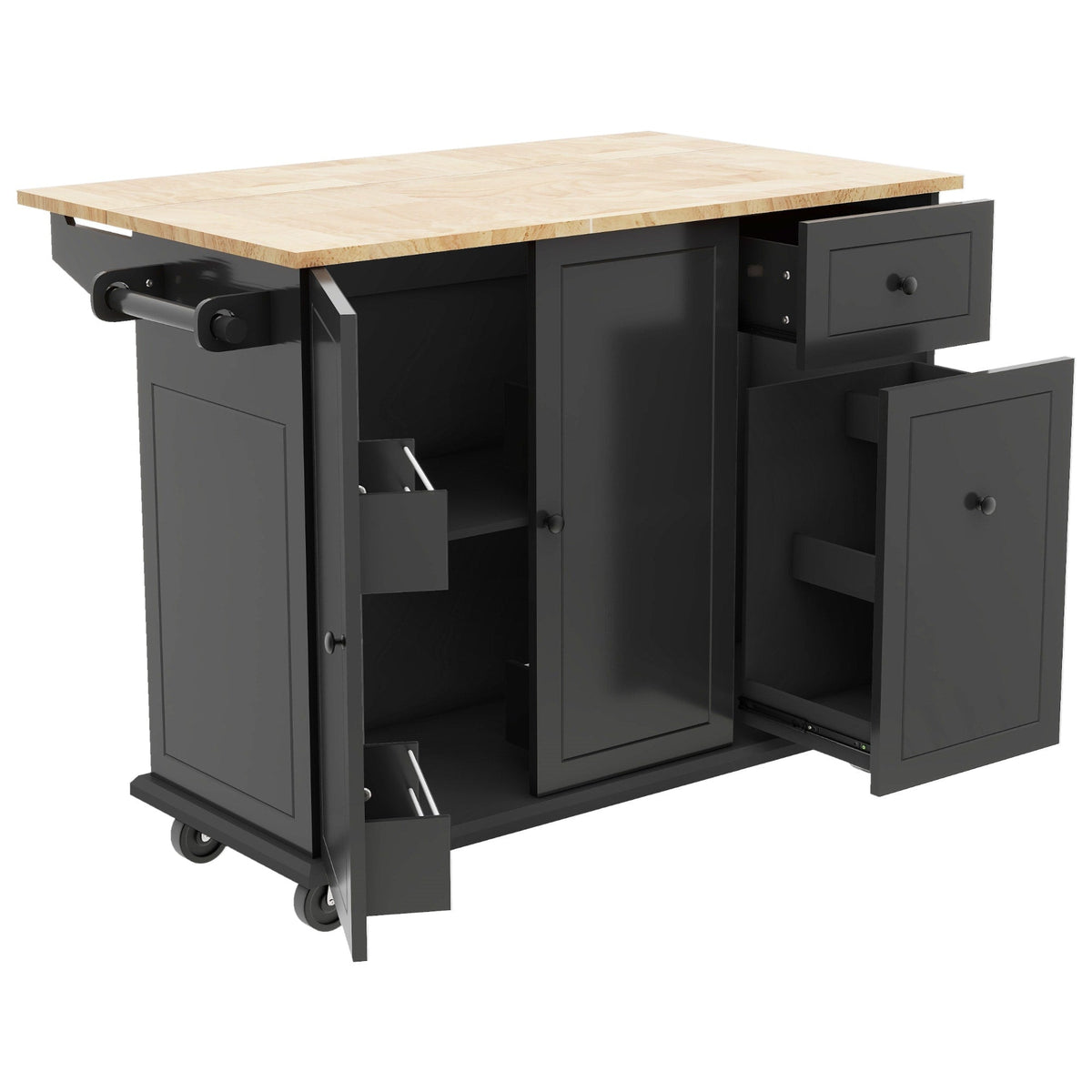 BABOOM Black Mdf Base with Wood Top Rolling Kitchen Island (28.7-in x 53.9-in x 36.8-in)