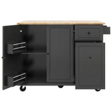 BABOOM Black Mdf Base with Wood Top Rolling Kitchen Island (28.7-in x 53.9-in x 36.8-in)