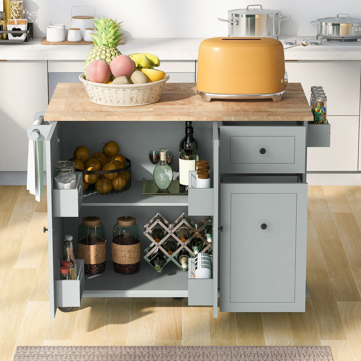 BABOOM Gray Mdf Base with Wood Top Rolling Kitchen Island (28.7-in x 53.9-in x 36.8-in)
