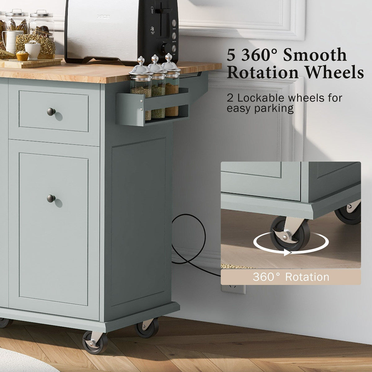 BABOOM Gray Mdf Base with Wood Top Rolling Kitchen Island (28.7-in x 53.9-in x 36.8-in)