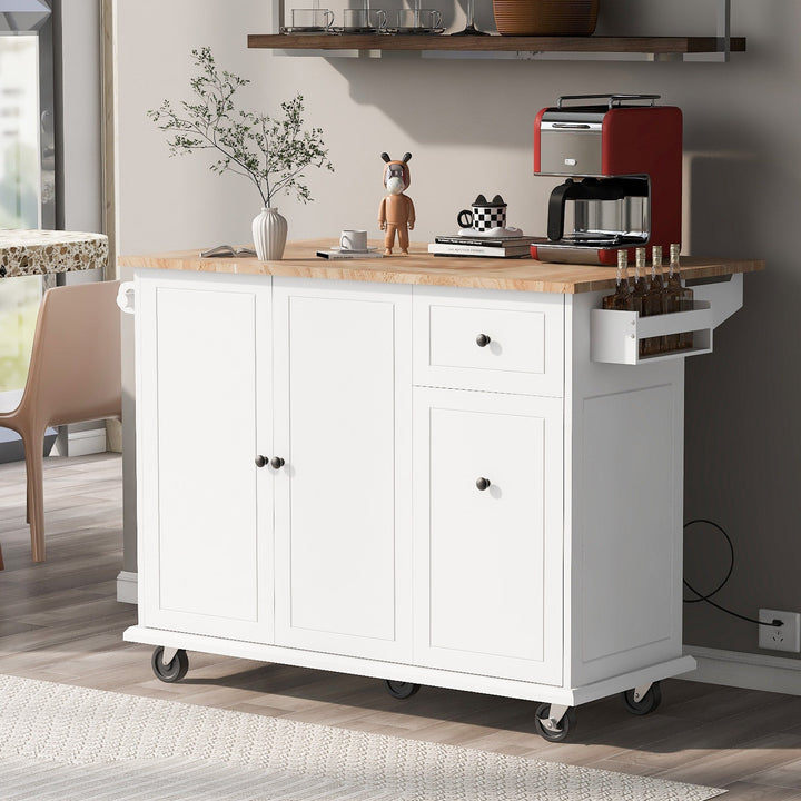 BABOOM White Mdf Base with Wood Top Rolling Kitchen Island (28.7-in x 53.9-in x 36.8-in)